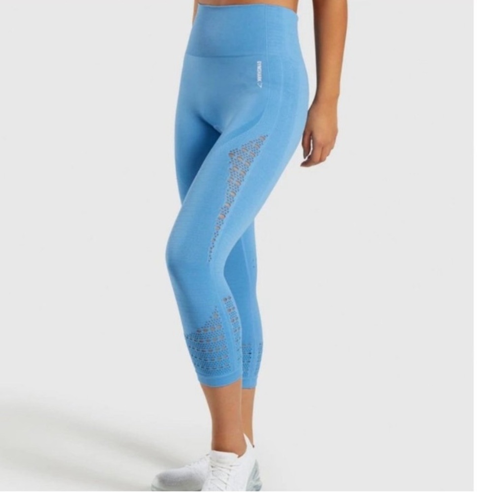 Gymshark Energy Seamless Cropped Leggings in Dark Baby Blue ~ Size Small
